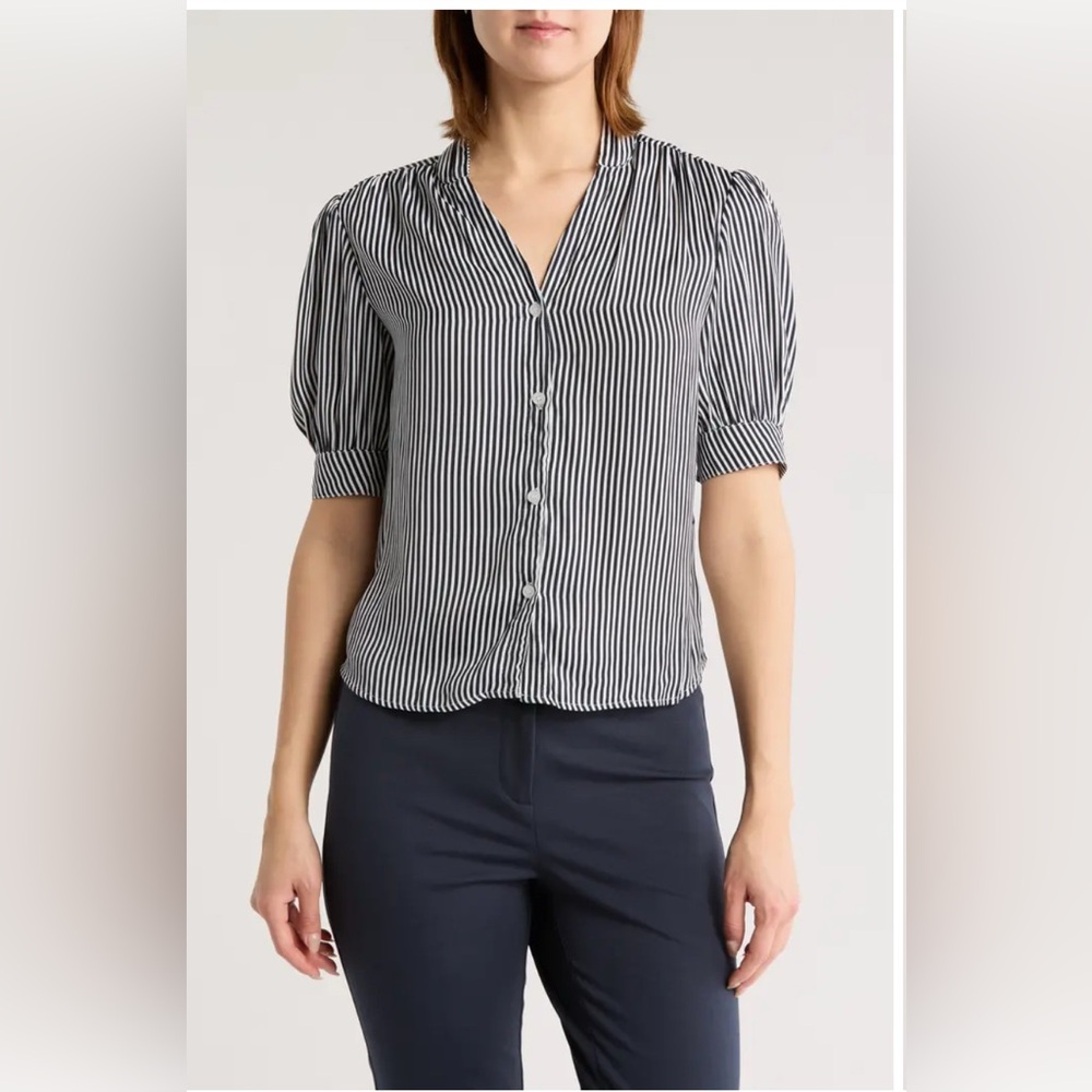 Tahari Striped Short Sleeve Airflow Blouse
